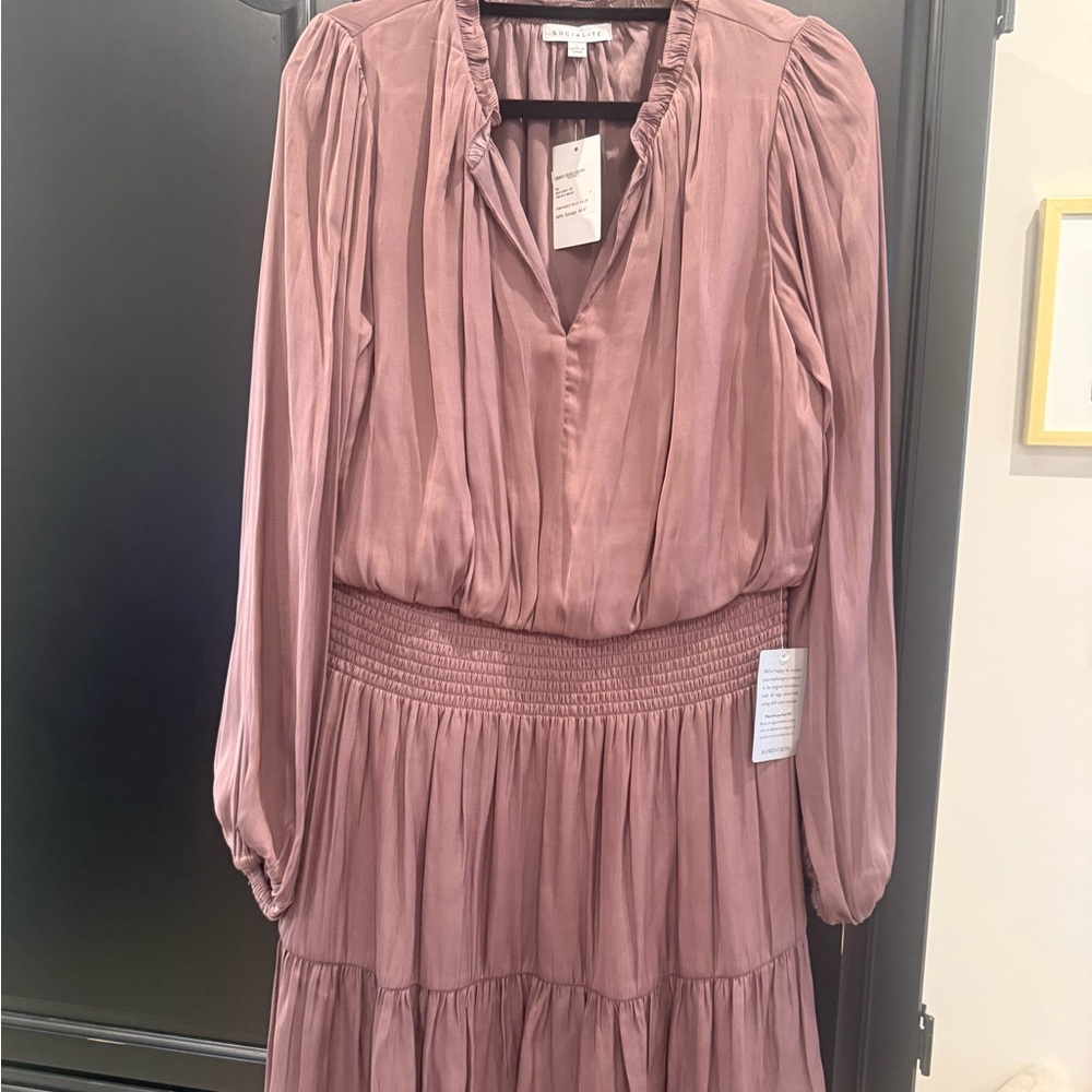 Socialite Mauve Long Sleeve Midi Dress